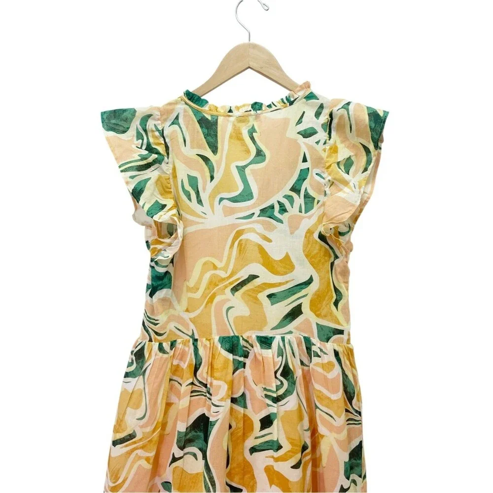 NWT Rails Zinnia Dress Size XS Tulum Abstract Print Cotton Flutter Sleeve Mini